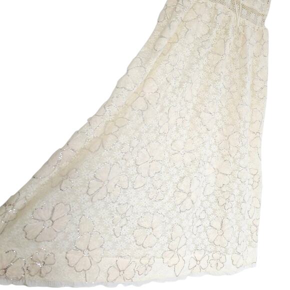 For Love & Lemons Cream Snowflake Daisy Lace & Sequin Mesh Midi Dress Medium - Picture 7 of 14